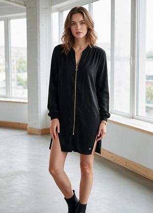 Подовжений крій з розрізами 🖤 17&co made in europe ✨ стильна туніка кардиган на блискавці 💣 легка сукня-бомбер s-m