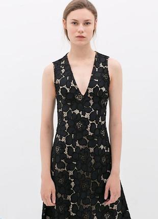 Платье миди из кружева zara черного цвета размер s