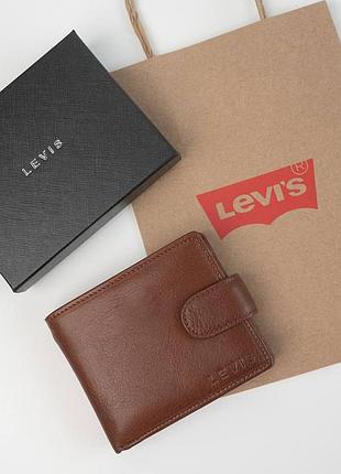 Мужской кошелек levis коричневый на кнопке
