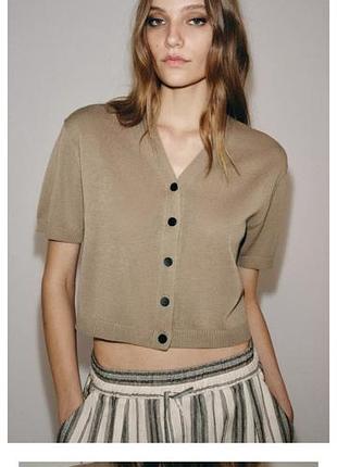 Укорочений бавовняний кардиган zara