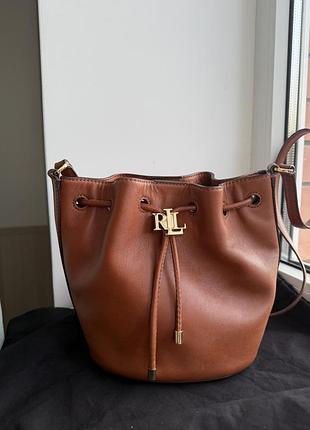 Оригінальна сумка lauren ralph lauren з натуральної гладкої шкіри у кольорі tan/cognac