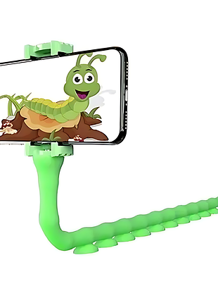 Гнучкий тримач для телефона cute worm lazy holder із універсальними присосками, зелений