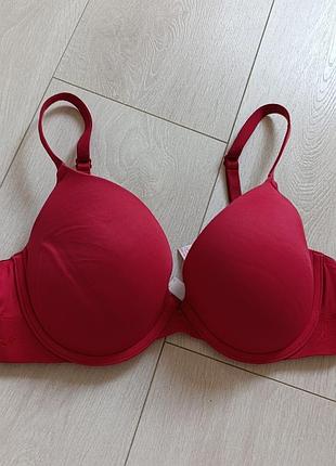 Червоний бюстгальтер базовий бюст гладкий ліф pink victoria's secret 34d 75d 70e