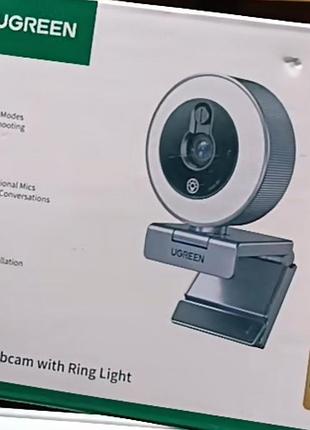 Вебкамера ugreen 2k (30 fps) з кільцевою світлодіодною підсвіткою (ring light) і двома вбудованими мікрофонами