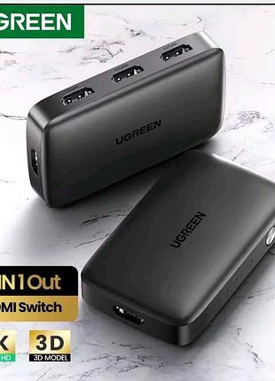 Hdmi-переключатель (свитч) ugreen 3 in 1 out 4k@30hz (модель cm332 / 80125