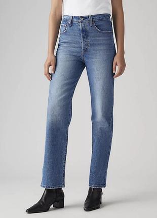 Базові блакитні джинси levi’s ribcage straight ankle жіночі маленького розміру на болтах прямі голубі