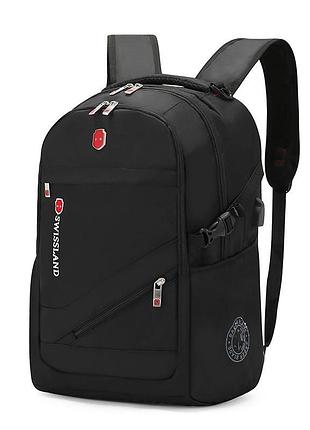 Рюкзак мужской swissgear городской с ортопедической спинкой, отделом для ноутбука, usb портом (черный)