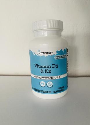 Vitacost, вітаміни d3 та k2, натуральна вишня, 60 таблеток