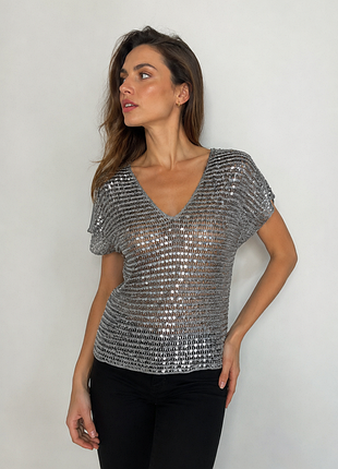 Топ блуза футболка с v вырезом бренда inwear с пайетками | размер s