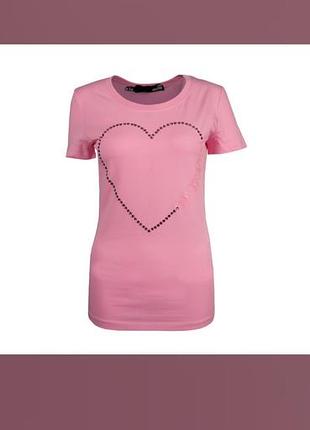 Футболка жіноча love moschino рожева з серцем зі страз, s-m