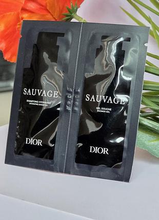Оригінал набір гель для душу та шампунь dior sauvage парфумований гель парфумований шампунь