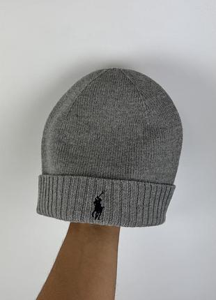 Вовняна шапка polo ralph lauren merino wool blend beanie оригінал сіра доросла розмір one size