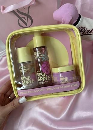 Подарунковий набір victoria's secret pink pineapple let's glow away shimmer travel set