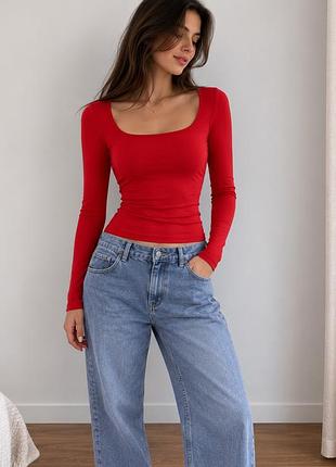 Червоний лонгслів кофта боді червоне zara bershka h&m