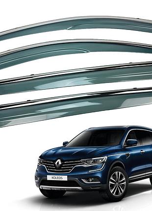 Дефлекторы окон (ветровики) renault koleos 2016+ нерж. з хром полоскою (hawk)