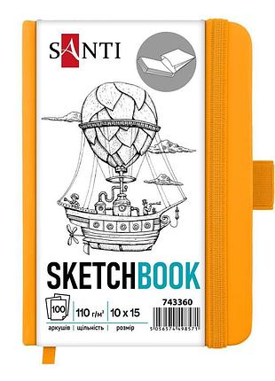 Скетчбук santi для графіки 10х15 см 100 л. тверда обкладинка pu 110 г/м2 жовтий