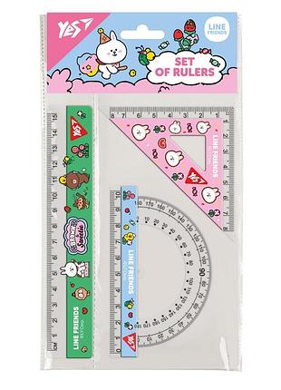 Набор линеек yes (3 предмета) line friends, линейка 15 см