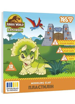 Пластилін yes 12 кольорів 240г jurassic world.kids