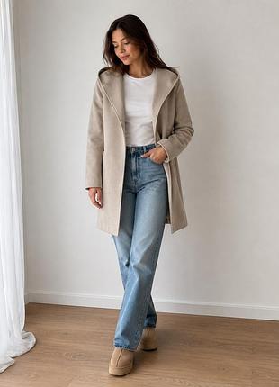 Пальто zara з капюшоном під пояс розмір м