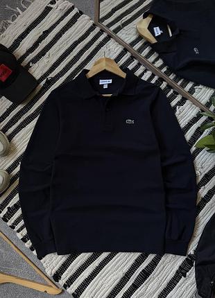 Лонг лонгслів поло з довгим рукавом lacoste оригінал 100% бавовна лакост синє темне натуральне з коміром m s