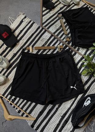 Шорти чоловічі puma оригінал пума чорні з логотипом плащівка спортивні легкі великий розмір xxl