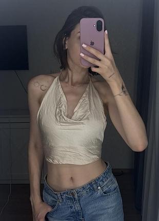 Атласний топ з відкритою спиною від zara