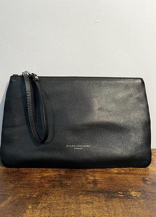 Італійська шкіряна сумка клатч пошет gianni chiarini firenze оригінал натуральна шкіра чорна