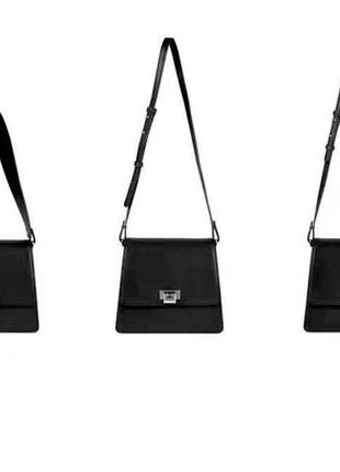 Базова жіноча сумка шкіряна чорна сумка на плече з двома ремінцями4 фото