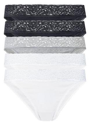 Трусики-слип набор 5 шт. хлопковые кружевные для женщины esmara lycra® 371007 s черный, белый