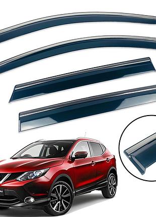 Дефлекторы окон (ветровики) nissan qashqai iii 2014+ нерж. з хром полоскою (defl) (на скотче)