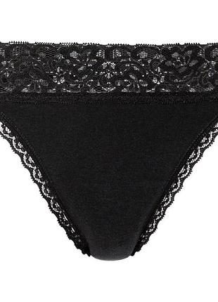Трусики-стринги хлопковые с круживом для женщины esmara lycra® 443087_409603 m черный