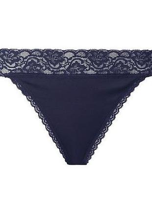 Трусики-стринги хлопковые с круживом для женщины esmara lycra® 409603 m синий
