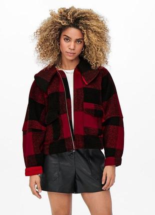 Куртка onlbrooklyn l/s crop check jacket pnt 15243803-barbados cherry-checks:w. black check only l ч 15243803-barbados cherry- m