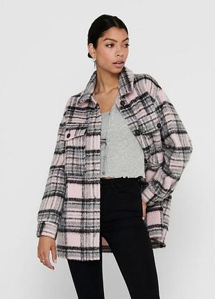 Куртка onlrosie check oversized shacket otw 15235611 lilac sachet only l розовий 15235611lilacsachet