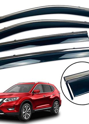 Д/в nissan x-trail iii 2013-2021 / rogue t32 нерж. з хром полоскою (defl)