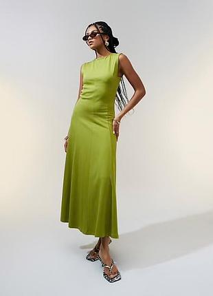 Довга яскрава сукня asos design cotton sleeveless midi sundress in khaki
