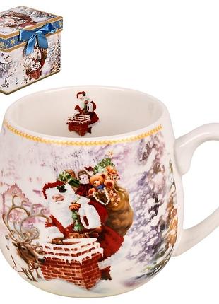 Чашка подарункова керамічна stenson r36239 420 мл біла time for gifts з коробкою для нового року