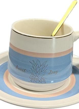 Чашка с блюдцем и ложкой sweet day stenson yg00953 220мл blue