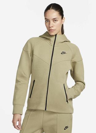 Толстовка жіноча nike sportswear tech fleece windrunner full-zip hoodie olive fb8338-276