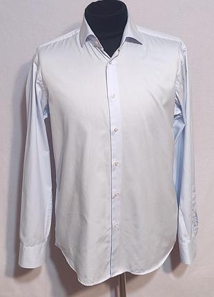 Мужская классическая рубашка hugo boss regular fit 43 17 светло-голубая хлопок