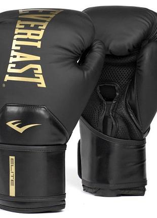 Рукавиці боксерські everlast elite 2 boxing gloves чорний, золотий уні 10 унцій p00003270