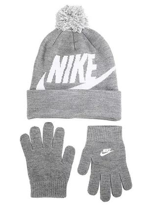 Шапка nike kids dark grey heather swoosh beanie andamp; gloves set 9a2695-042