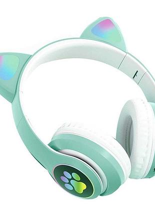 Бездротові навушники bluetooth cat ear vzv-23m 7805 400мач з підсвічуванням м'ятний