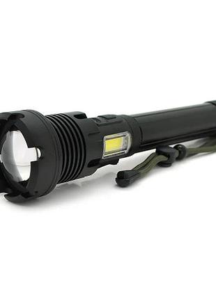 Ручной фонарь voltronic xhp90 с боковым светодиодом, яркость 12000 лм, защита ip40, аккумулятор 6200 mah, usb-c зарядка, черный