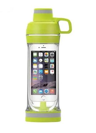 Бутылка для спорта cup bottle 5s, зелёная, с отделом для смартфона