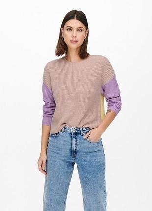 Пуловер onlnicci l/s block pullover ex knt 15257294-rose smoke-detail:crocus petal/pastel yel only l 15257294-rose smoke-detai s