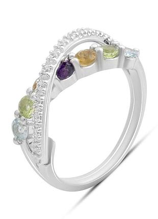 Срібне кільце proba з натуральним аметистом 1.117ct, цитрином, хризолітом, топазом, вага виробу 3,18 г (2193258) 17 розмір