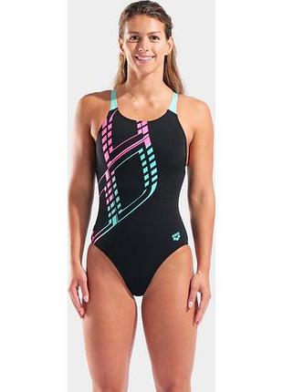 Купальник закритий для жінок arena graphic swimsuit swim pro l чорний, блакитний, рожевий жін 42 010809-580 42