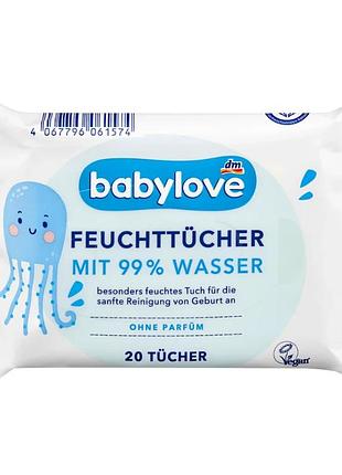 Салфетки влажные babylove с содержанием 99% воды, 80 шт.