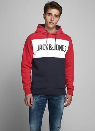 Толстовка jjelogo blocking sweat hood noos 12172344 tango red jackandamp;jones m червоний 12172344tangored